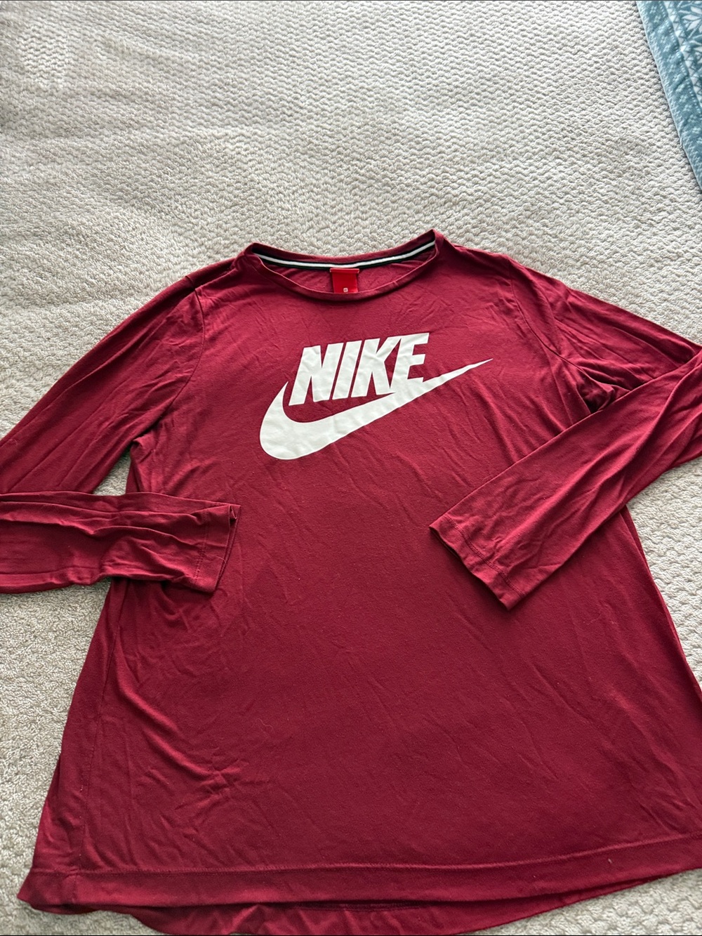 Nike Long Sleeve Logo Tee - Maroon with White Swoosh